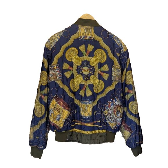 Hermes 80's Silk Reversible Blouson Bomber Jacket Les Tambours